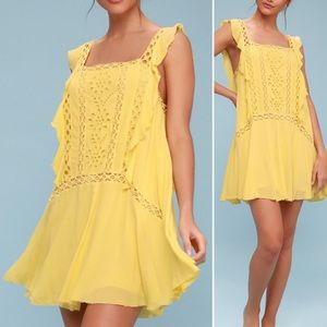 Free People Priscilla Yellow Crochet Mini Dress